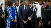 President Barack Obama and First Lady Michelle Obama walk with King Salman bin Abdulaziz of Saudi Arabia at Erga Palace in Riyadh, Saudi Arabia, Jan. 27, 2015. (Official White House Photo by Pete Souza)

This official White House photograph is being made available only for publication by news organizations and/or for personal use printing by the subject(s) of the photograph. The photograph may not be manipulated in any way and may not be used in commercial or political materials, advertisements, emails, products, promotions that in any way suggests approval or endorsement of the President, the First Family, or the White House.
